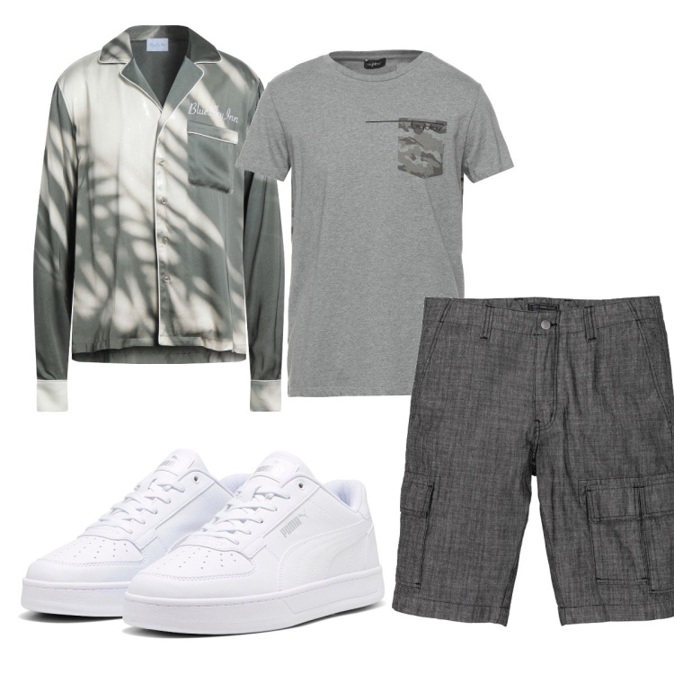 Outfit uomo - Total look #1702728. Stile Trendy per Tutti i giorni. Abbinamento con bermuda, camicie, t-shirt, sneakers.