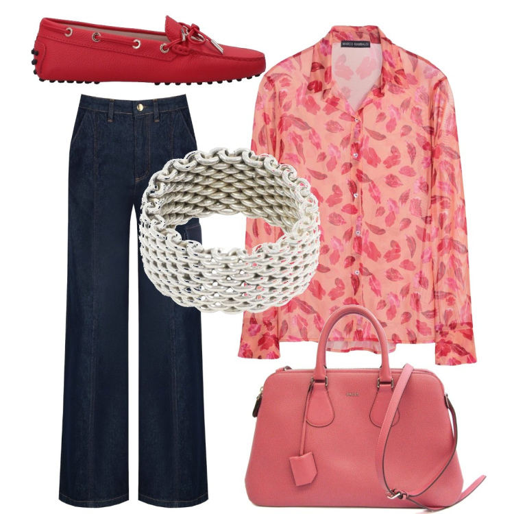 Outfit donna - Tutto acceso!. Stile Casual chic per Ufficio. Abbinamento con mocassini, camicie, anelli, borse a mano, pantaloni cargo.