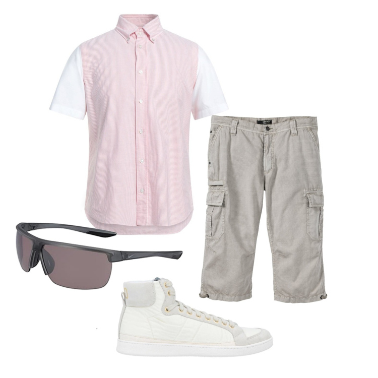 Outfit uomo - Ghost outfitter - agosto. Stile Casual per Tutti i giorni. Abbinamento con bermuda, sneakers, camicie a manica corta, occhiali da sole.