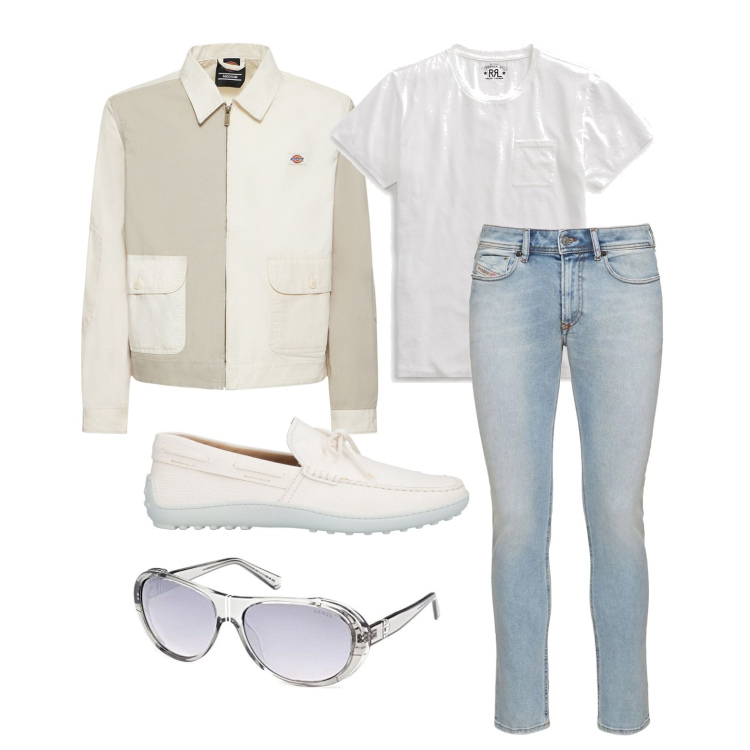 Outfit uomo - Ghost outfitter - agosto. Stile Casual per Tutti i giorni. Abbinamento con scarpe stringate, t-shirt, jeans, giacche, occhiali da sole.