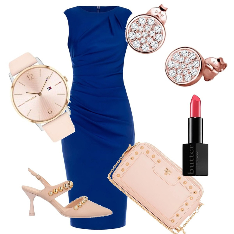 Outfit donna - Total look #1703047Il. Stile Bon Ton per Ufficio. Abbinamento con décolleté, vestiti midi/longuette, borse a spalla, orologi analogici, rossetti, orecchini.