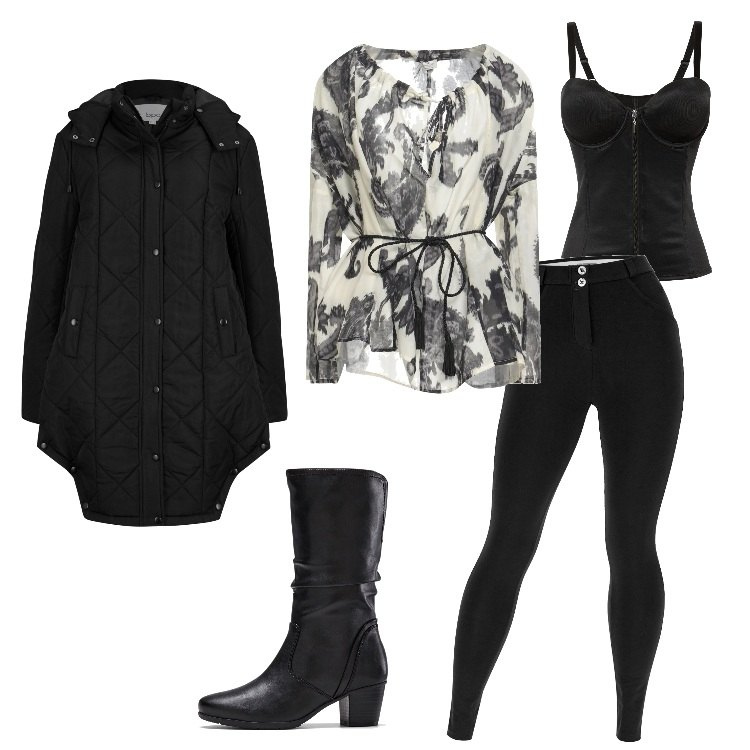 Outfit donna - rientro in città. Stile Urban per Tutti i giorni. Abbinamento con stivali, giacche, body, bluse, pantaloni skinny.