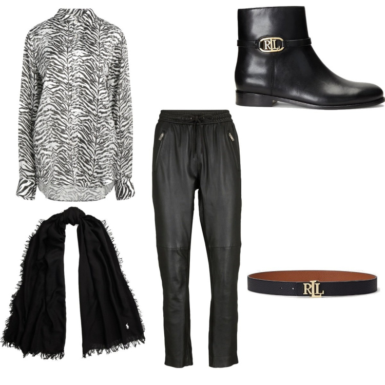 Outfit donna - A spasso per la città. Stile Rock Abbinamento con pantaloni, camicie, cinture, stivaletti, sciarpe.