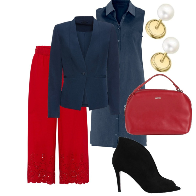 Outfit donna - A cena fuori....che classe!. Stile Bon Ton per Serata fuori. Abbinamento con blazer, pantaloni culotte, camicie, borse a mano, stivaletti, orecchini.