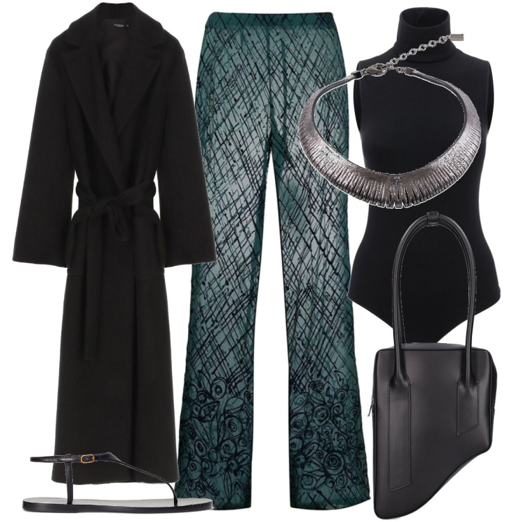 Outfit donna - Dandy. Stile Mannish per Tutti i giorni. Abbinamento con pantaloni, cappotti, sandali in pelle, body, collane, borse a spalla.