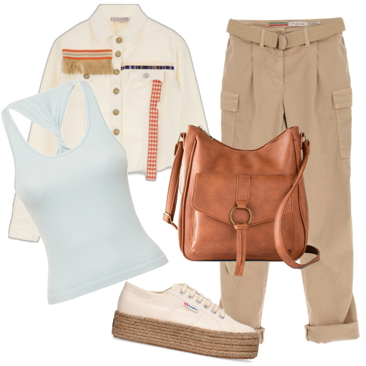 Outfit donna - Total look #1704211. Stile Casual per Tutti i giorni. Abbinamento con borse a tracolla, pantaloni, giacche, canottiere, sneakers.