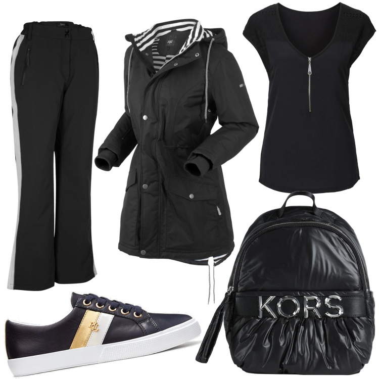 Outfit donna - Total look #1704301. Stile Casual per Tutti i giorni. Abbinamento con blazer, t-shirt, pantaloni, zaini, sneakers.