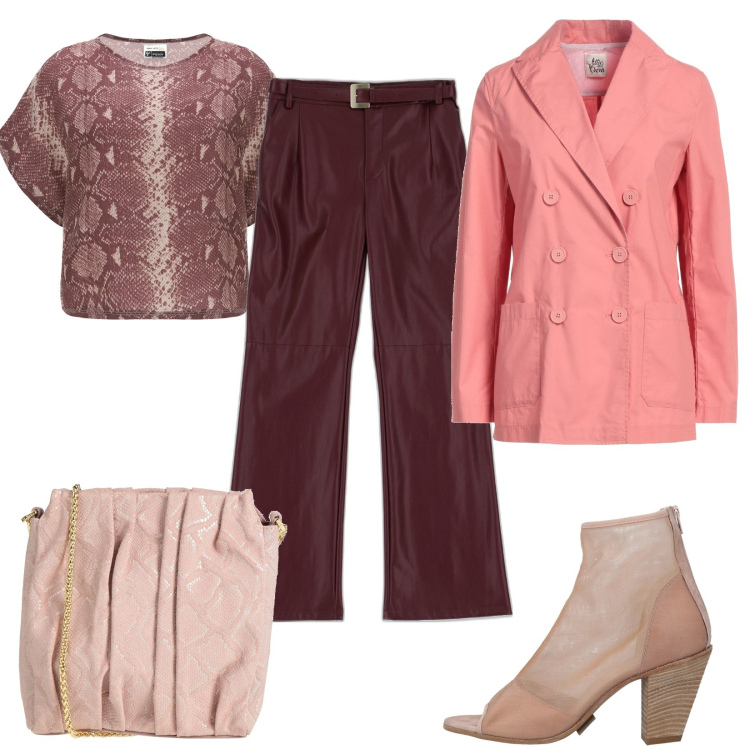 Outfit donna - Total look #1704424. Stile Casual chic per Ufficio. Abbinamento con stivaletti, blazer, borse a tracolla, pantaloni a palazzo, maglieria.