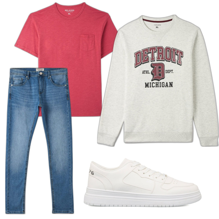 Outfit uomo - Quando suona la ricreazione?. Stile Casual per Tutti i giorni. Abbinamento con t-shirt, felpe, jeans skinny, sneakers.