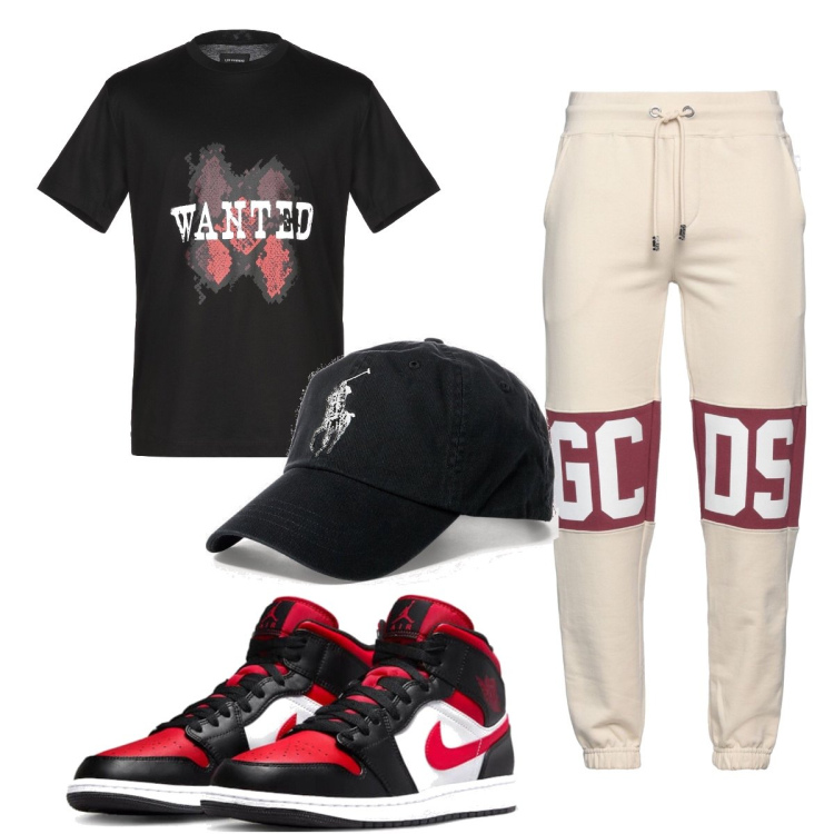 Outfit uomo - Total look #1704580. Stile Trendy per Sport. Abbinamento con t-shirt, pantaloni, sneakers, cappelli.