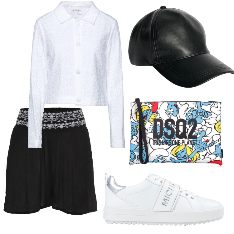 Outfit donna - Total look #1704667. Stile Casual chic per Tutti i giorni. Abbinamento con shorts, sneakers, camicie, pochette, cappelli.