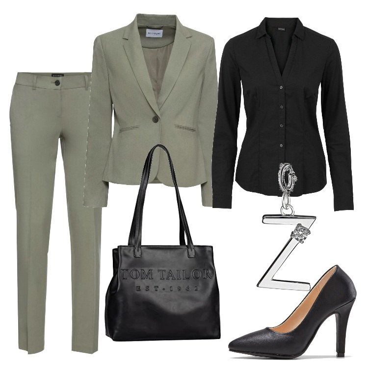 Outfit donna - Business Fit - Speciale Petite. Stile Chic per Ufficio. look ideale per Petite. Abbinamento con camicie, blazer, pantaloni, décolleté, shopping bag, ciondoli.