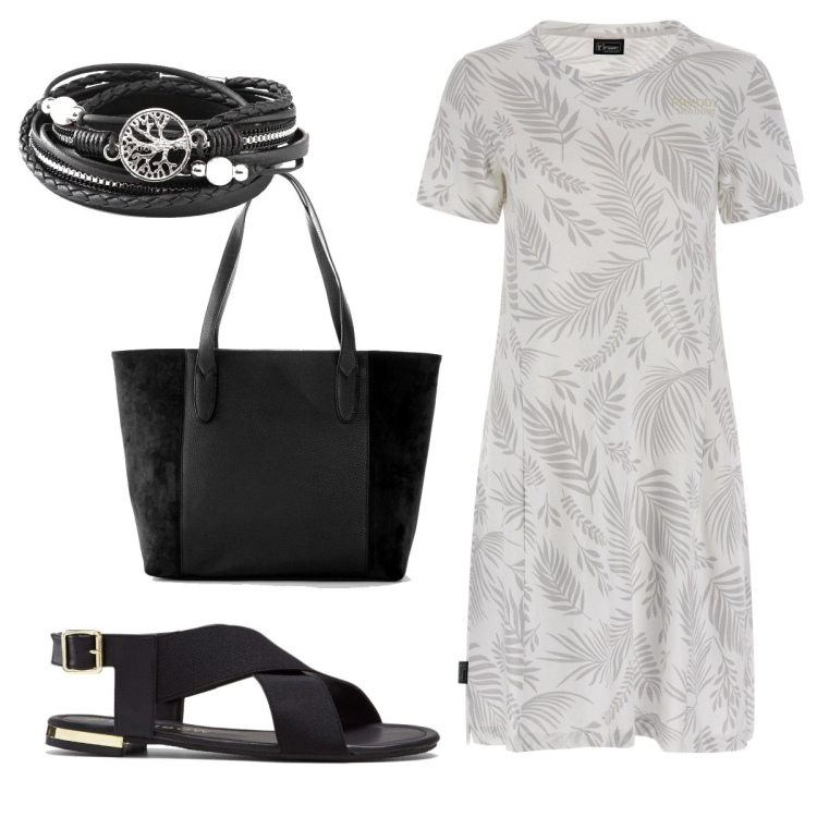 Outfit donna - Total look #1704812. Stile Basic per Tutti i giorni. Abbinamento con shopping bag, sandali, braccialetti, vestiti midi/longuette.