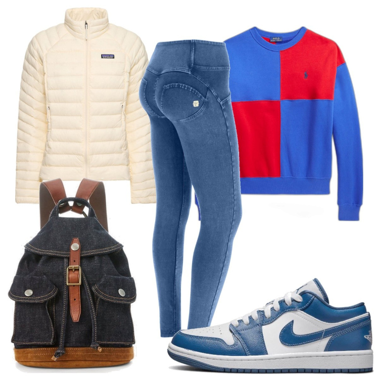 Outfit donna - Total look #1704822. Stile Basic per Scuola/Università. Abbinamento con sneakers alte, jeggings, zaini, felpe, piumini.