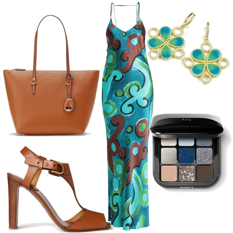 Outfit donna - Total look #1704825. Stile Chic per Serata fuori. Abbinamento con vestiti lunghi, borse tote, sandali in pelle, orecchini, ombretti.