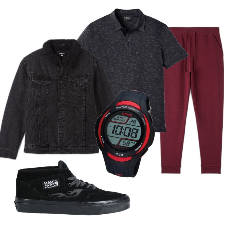 Outfit uomo - Total look #1704981. Stile Casual per Tutti i giorni. Abbinamento con sneakers alte, polo, pantaloni sportivi, cappotti, orologi.