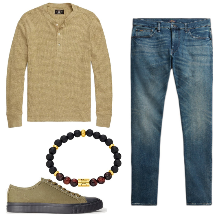 Outfit uomo - Il bracciale. Stile Casual per Tutti i giorni. Abbinamento con sneakers, t-shirt, jeans, braccialetti.