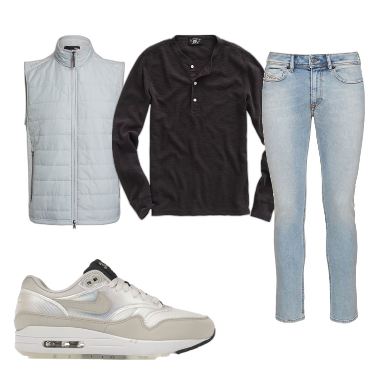 Outfit uomo - Total look #1705202. Stile Trendy per Tutti i giorni. Abbinamento con sneakers, t-shirt, piumini, jeans.