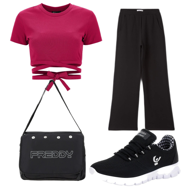 Outfit donna - Total look #1705206. Stile Casual per Tutti i giorni. Abbinamento con pantaloni, borse messenger, top, sneakers alte.
