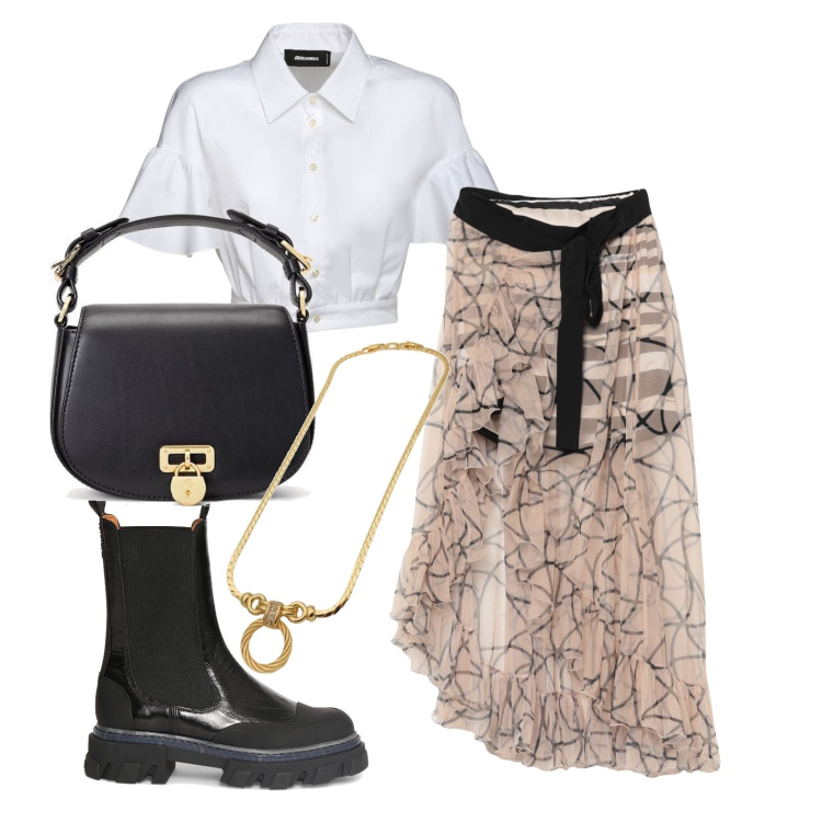Outfit donna - Ghost outfitter - settembre. Stile Trendy per Tutti i giorni. Abbinamento con gonne longuette, collane, borse a tracolla, stivaletti chelsea, camicie.