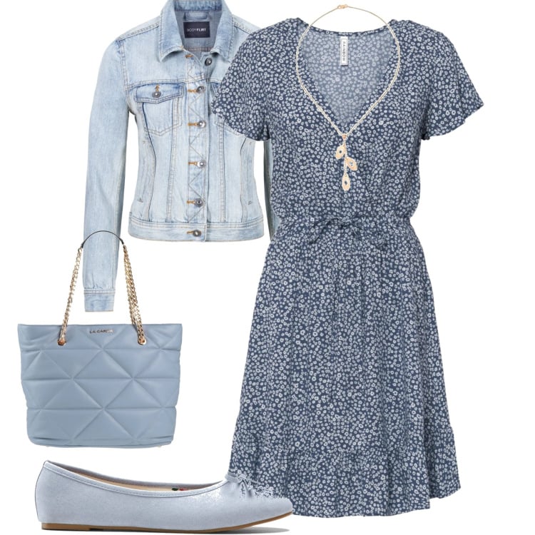 Outfit donna - Shopping time. Stile Vintage retrò per Tutti i giorni. Abbinamento con vestiti corti, giacche sportive, ballerine, borse a mano, ciondoli.