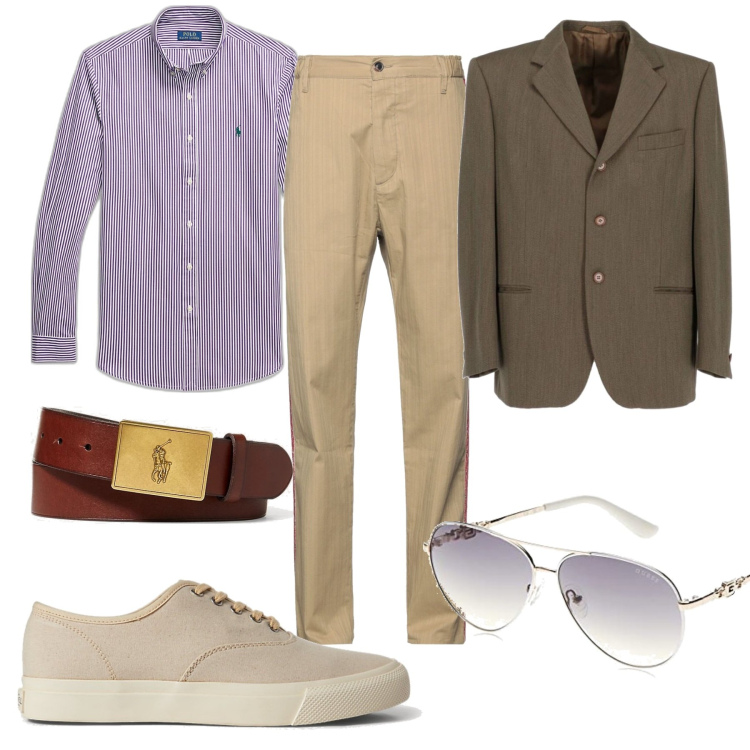 Outfit uomo - Rientro in ufficio. Stile Business/Elegante per Ufficio. Abbinamento con pantaloni, giacche, sneakers, camicie, cinture, occhiali da sole.