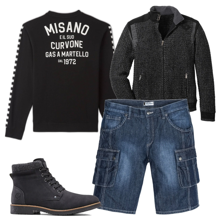 Outfit uomo - Rock your world. Stile Biker Rock per Tutti i giorni. Abbinamento con bermuda, cardigans, stivali e stivaletti, felpe.
