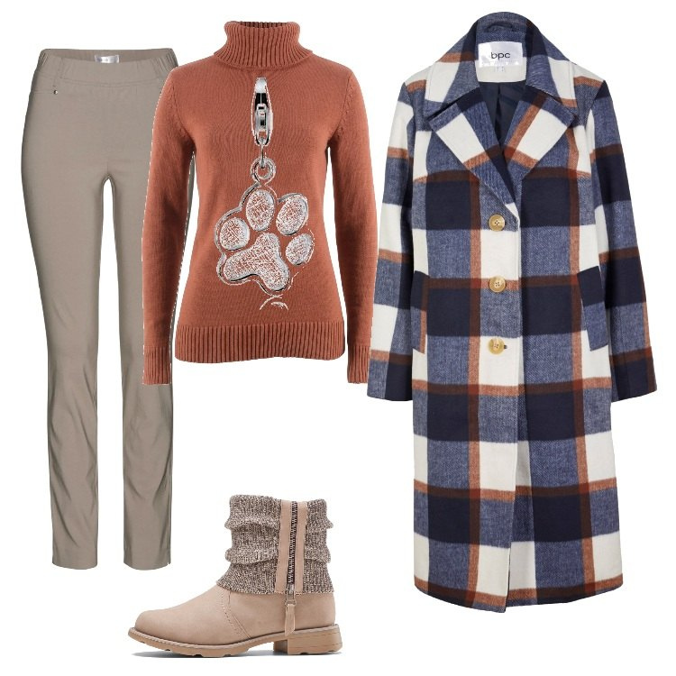 Outfit donna - Total look #1705426. Stile Casual per Tutti i giorni. Abbinamento con pantaloni, stivaletti, maglieria, cappotti, ciondoli.