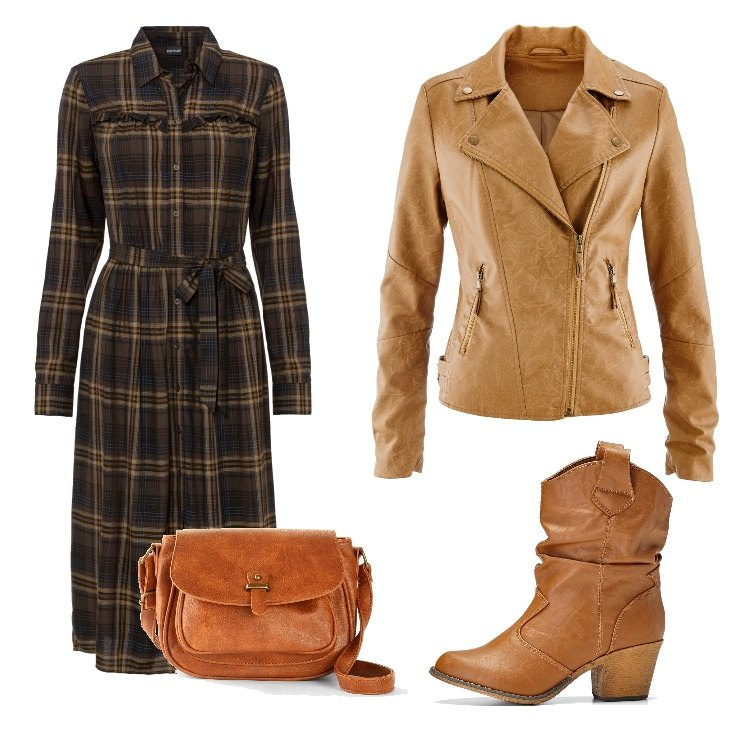 Outfit donna - Total look #1705446. Stile Trendy per Scuola/Università. Abbinamento con borse a tracolla, vestiti, blazer, stivaletti texani.