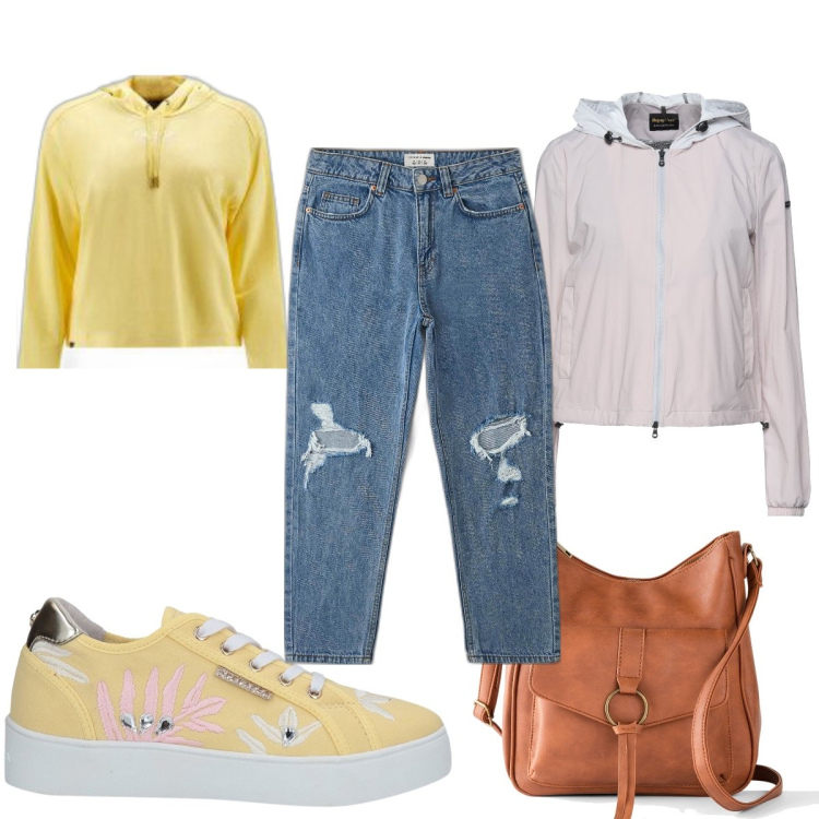 Outfit donna - Total look #1705499. Stile Basic per Scuola/Università. Abbinamento con borse a tracolla, sneakers, giacche, jeans mom, felpe con cappuccio.