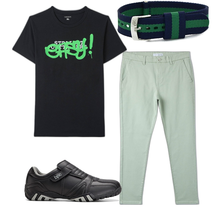 Outfit uomo - Casual per una passeggiata. Stile Casual per Tutti i giorni. Abbinamento con scarpe stringate, t-shirt, pantaloni skinny, braccialetti.