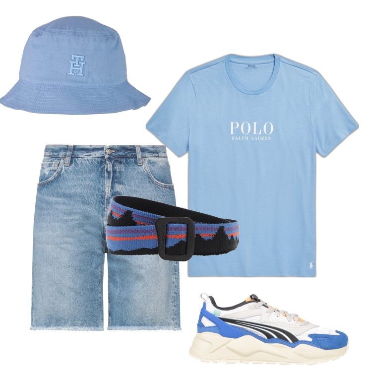 Outfit uomo - Total look #1705579. Stile Casual per Tutti i giorni. Abbinamento con sneakers, shorts, t-shirt, cappelli, cinture.