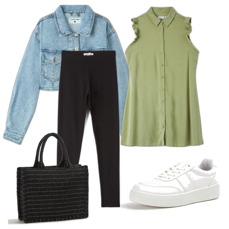 Outfit donna - Back to school. Stile Casual per Scuola/Università. Abbinamento con leggings, camicie, shopping bag, sneakers, cappotti.