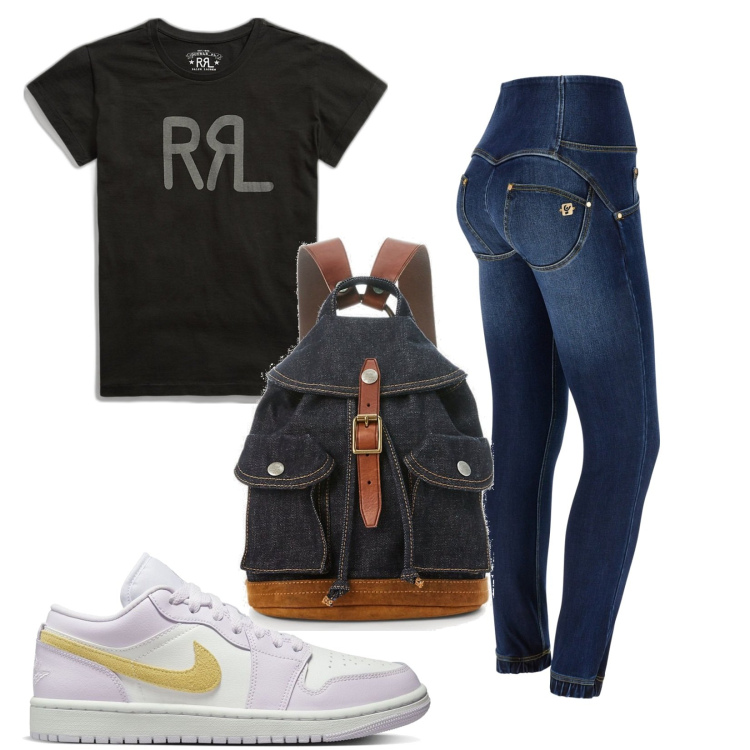 Outfit donna - Total look #1705654. Stile Basic per Tutti i giorni. Abbinamento con jeans skinny, zaini, t-shirt, sneakers.