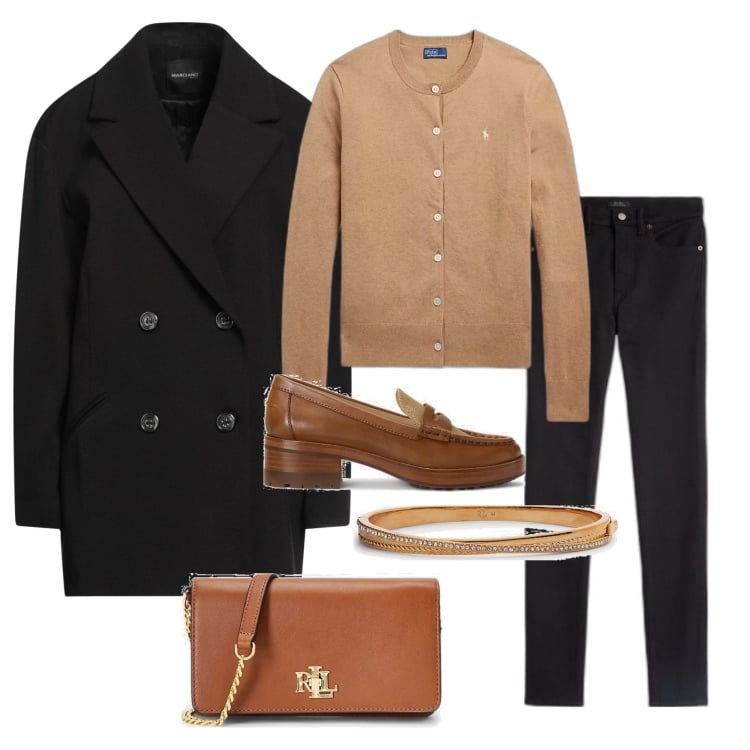 Outfit donna - Total look #1705677. Stile Casual chic per Ufficio. Abbinamento con cappotti, braccialetti, mocassini, borse a mano, cardigans, jeans.