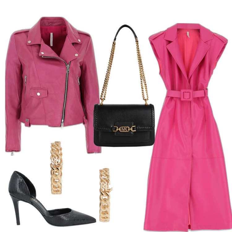 Outfit donna - Rientro in ufficio. Stile Chic per Tutti i giorni. Abbinamento con décolleté, borse a spalla, vestiti midi/longuette, giacche, orecchini.