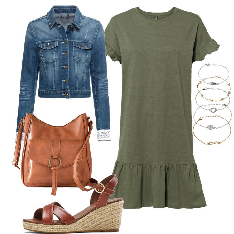 Outfit donna - Total look #1705977. Stile Basic per Tutti i giorni. Abbinamento con braccialetti con ciondoli, borse a tracolla, vestiti, blazer, sandali.