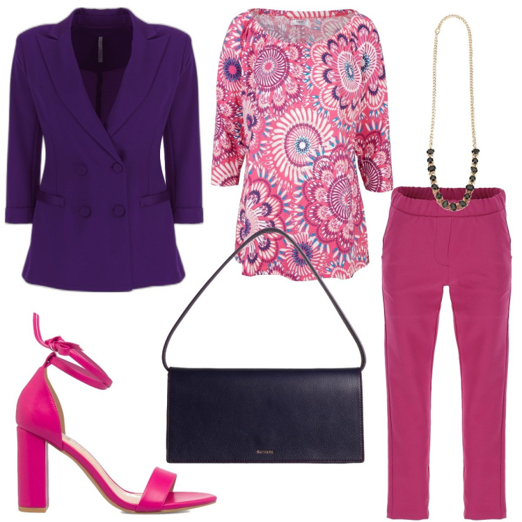 Outfit donna - Total look #1705991. Stile Urban per Serata fuori. Abbinamento con maglieria, borse a mano, pantaloni, giacche, collane, sandali in pelle.