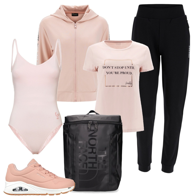 Outfit donna - Outfit di Settembre: Sport 2. Stile Sporty chic per Sport. Abbinamento con body, tute sportive, t-shirt, sneakers, zaini.