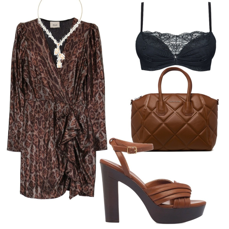 Outfit donna - Total look #1706100. Stile Sexy per Serata fuori. Abbinamento con reggiseni push-up, vestiti corti, borse a mano, sandali col tacco, ciondoli.