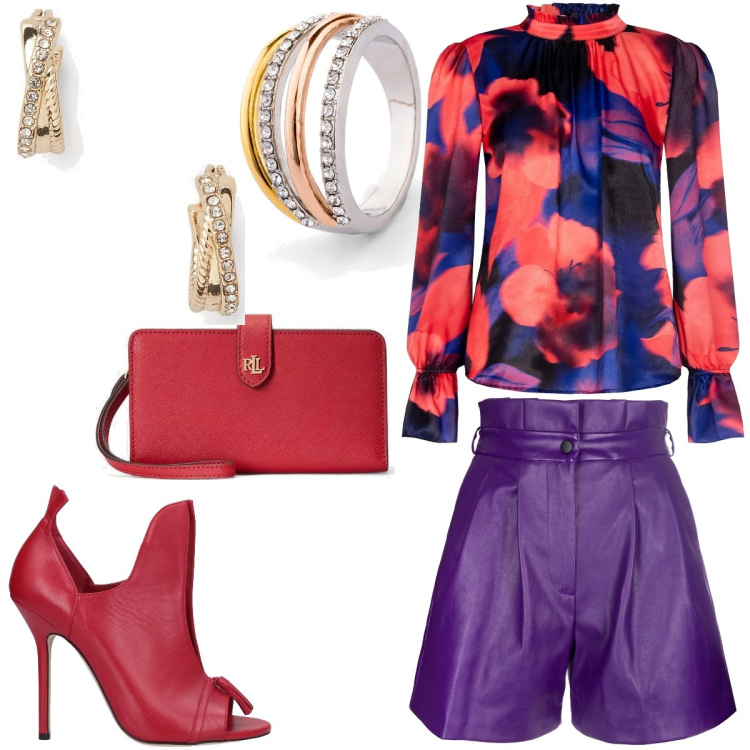 Outfit donna - Total look #1706139. Stile Trendy per Tutti i giorni. Abbinamento con anelli, stivaletti, bluse, pantaloni corti, orecchini, pochette.