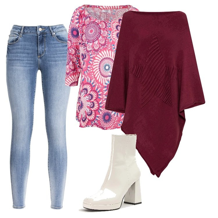 Outfit donna - Total look #1706219. Stile Boho per Scuola/Università. Abbinamento con maglieria, cappotti, stivaletti, jeans.