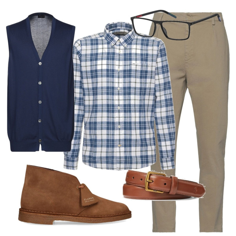 Outfit uomo - Buongiorno prof. Stile Business/Elegante per Tutti i giorni. Abbinamento con pantaloni, cardigans, cinture, camicie, stivali, occhiali da sole.