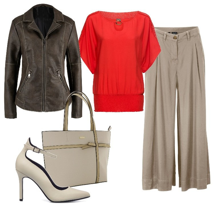 Outfit donna - Total look #1706281. Stile Chic per Tutti i giorni. Abbinamento con bluse, pantaloni capri, blazer, décolleté, shopping bag.