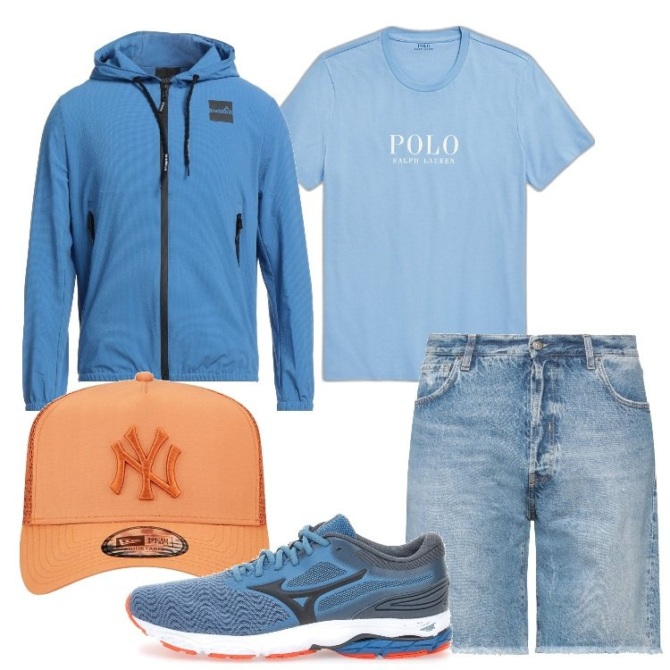 Outfit uomo - Al sole di settembre. Stile Casual per Tutti i giorni. Abbinamento con giacche, shorts, t-shirt, sneakers, cappelli.