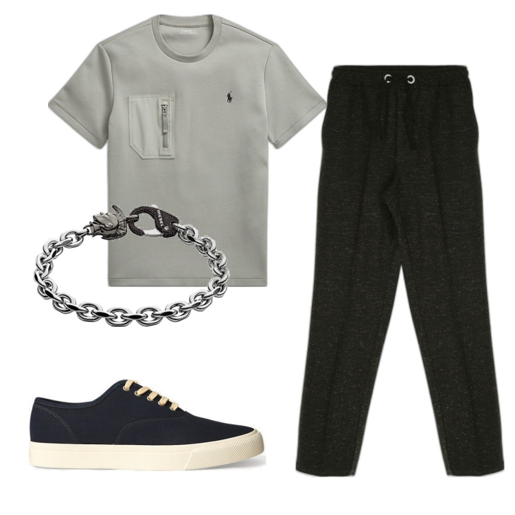 Outfit uomo - Total look #1706373. Stile Casual per Tutti i giorni. Abbinamento con pantaloni, sneakers, t-shirt, braccialetti.