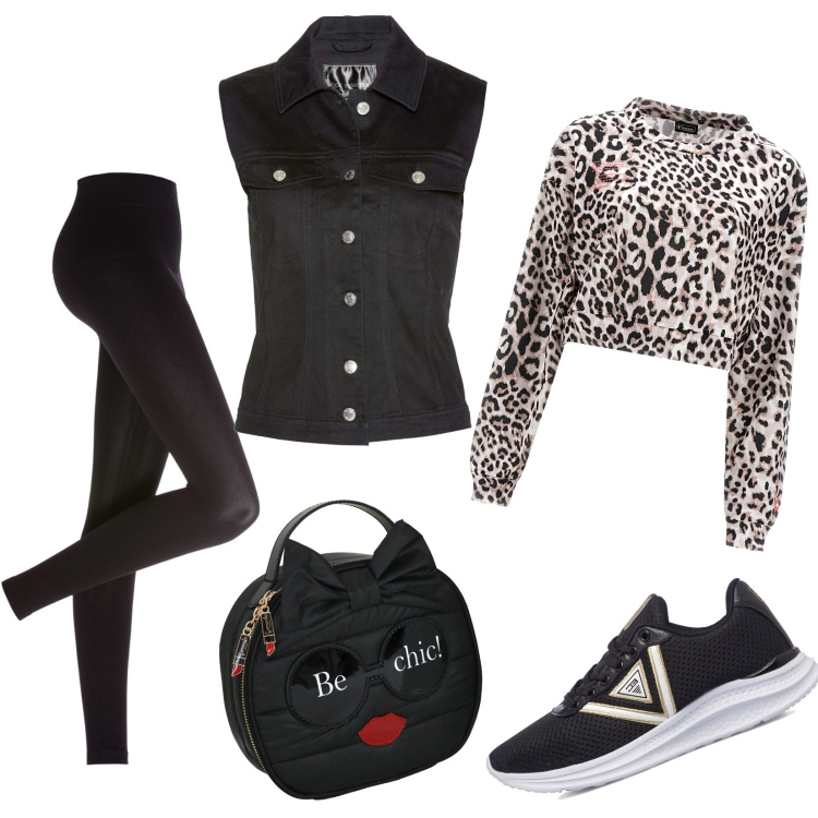 Outfit donna - Total look #1706423. Stile Sporty chic per Tutti i giorni. Abbinamento con leggings, gilet, felpe sportive, sneakers, valigie.