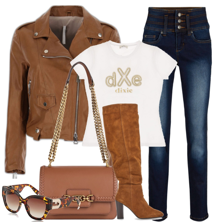 Outfit donna - Autumn is coming. Stile Casual chic per Tutti i giorni. Abbinamento con borse a spalla, jeans, giacche, t-shirt, stivali, occhiali da sole.