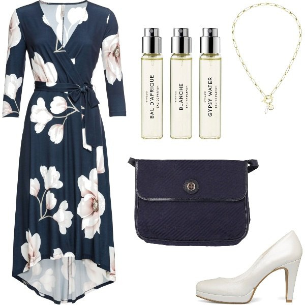 Outfit donna - Da mattina a sera. Stile Chic per Tutti i giorni. Abbinamento con vestiti lunghi, borse a spalla, décolleté, profumi, collane.