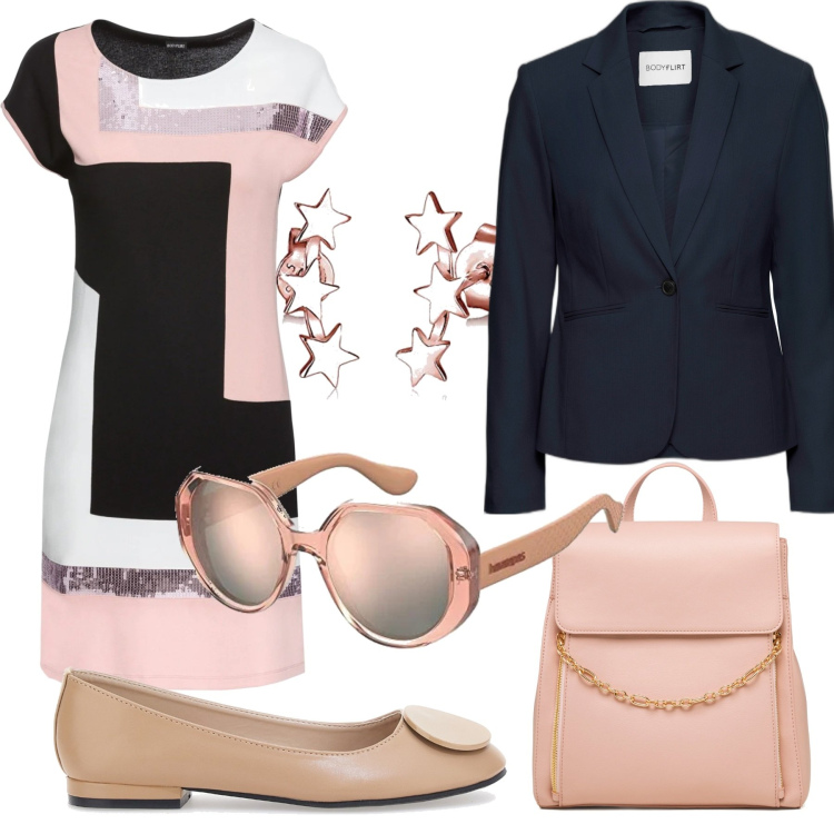 Outfit donna - Comoda in ballerina. Stile Urban per Tutti i giorni. Abbinamento con blazer, vestiti, zaini, ballerine, occhiali da sole, orecchini.